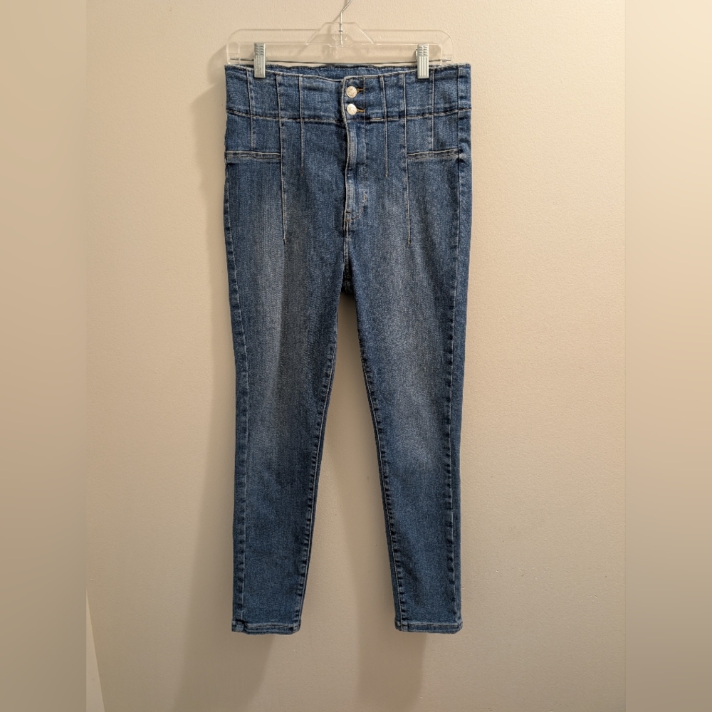 We The Free People High Rise Seamed Skinny Jeans 30 Button Fly Corset Waist